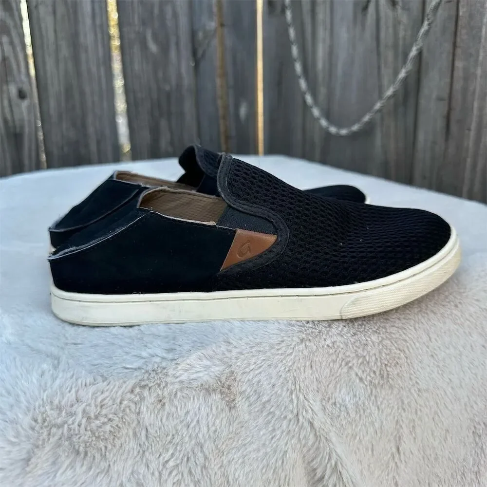 OluKai Pehuea Women's Black Slip-On Sneakers Size 7 Casual Shoes